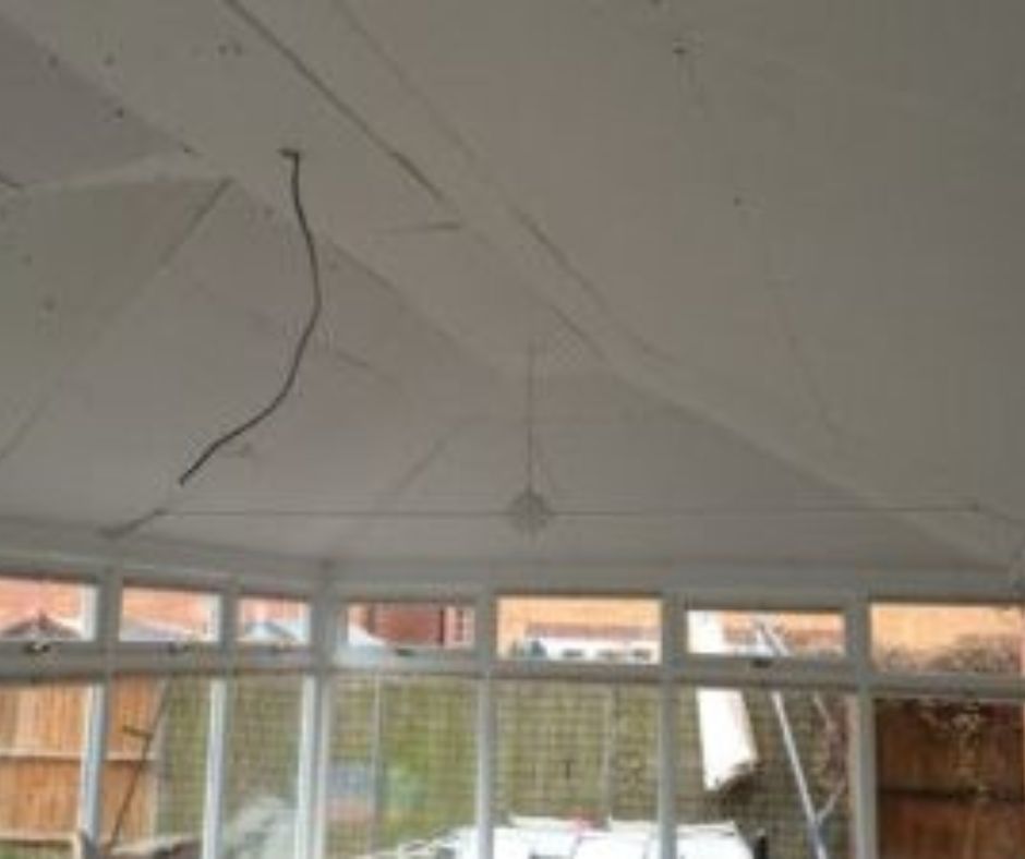 Insulated conservatory roof after plasterboard