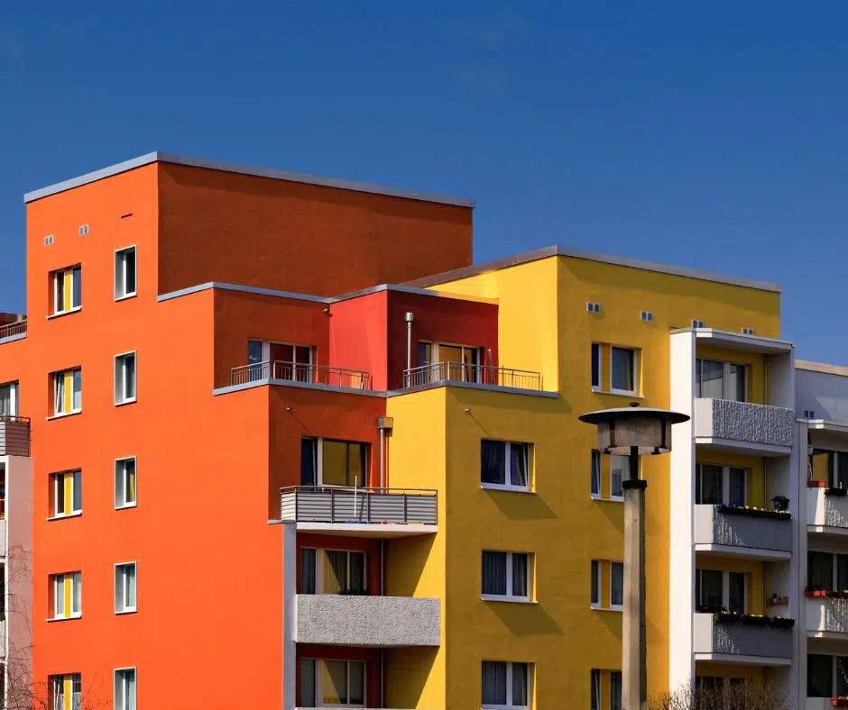 Properties showing a range of colourful external render finishes