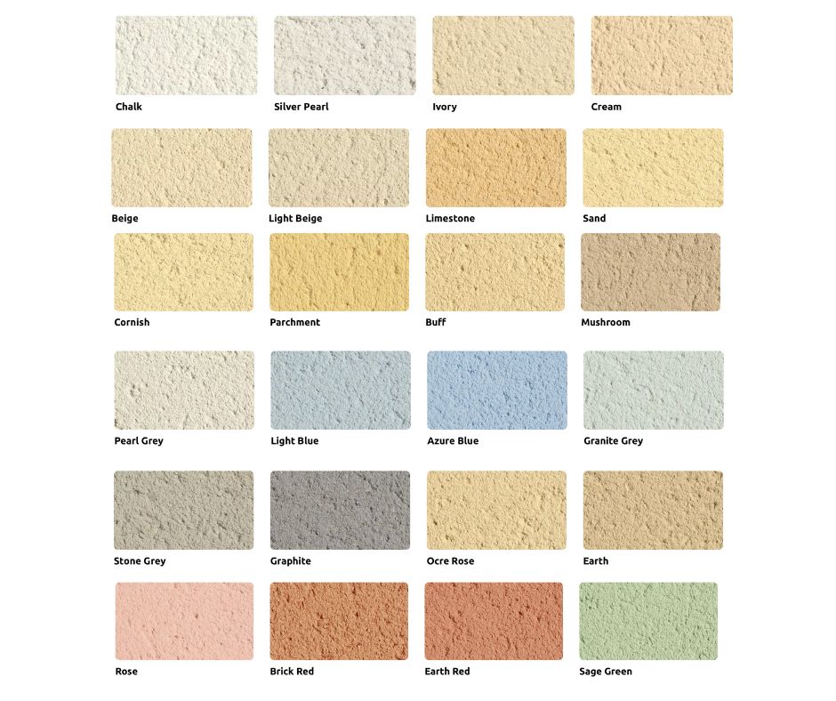 Colour samples available for monocouche render finishes