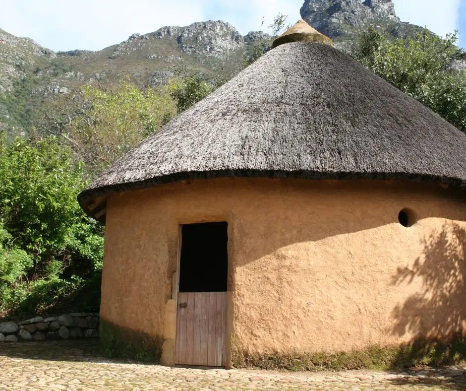 Traditional mud-rendered hut with a thatched roof