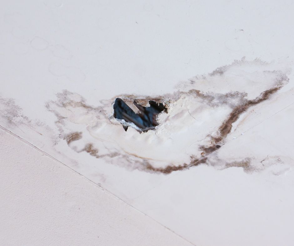 A water damaged ceiling