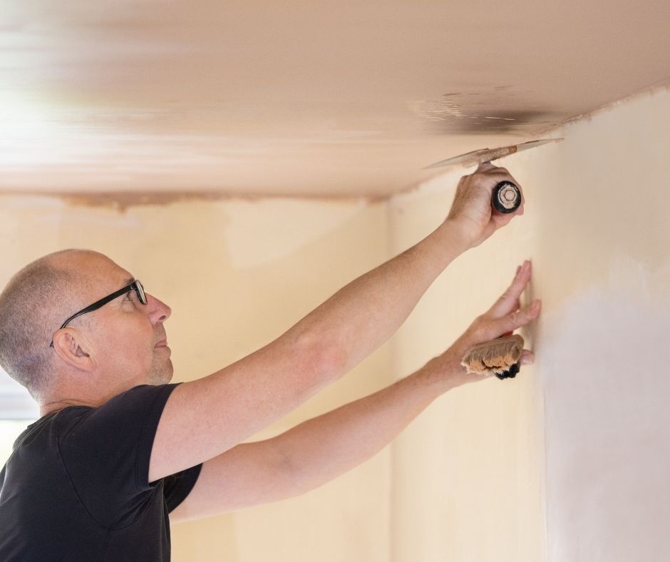 ceiling skim application in progress