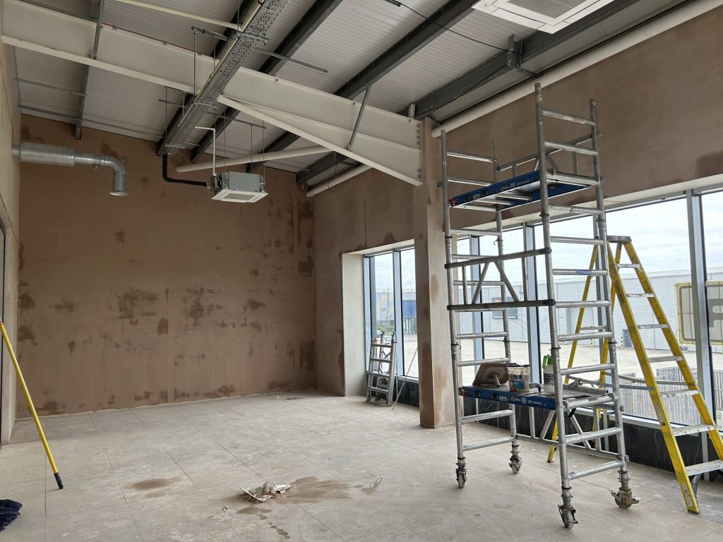 Plastered walls in a commercial property refurbishment by P3 Plastering