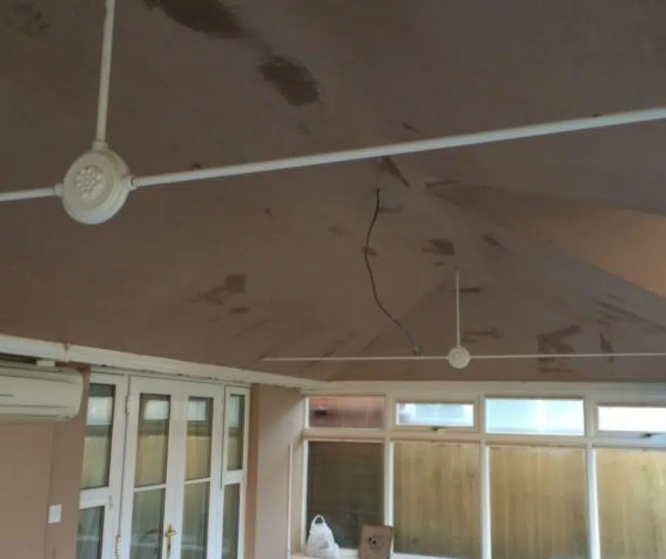 Completed insulated and plastered conservatory roof by P3 Plastering
