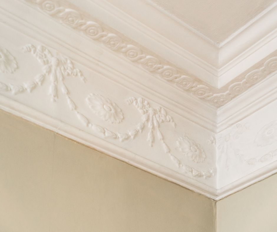 Decorative plaster cornice and moulding detail