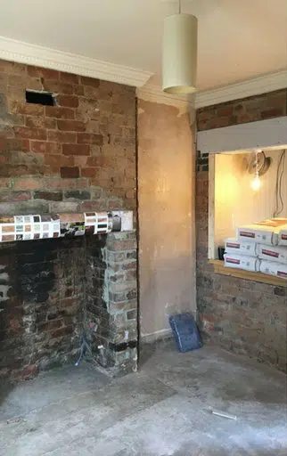 Exposed brick walls before solid plastering by P3 Plastering