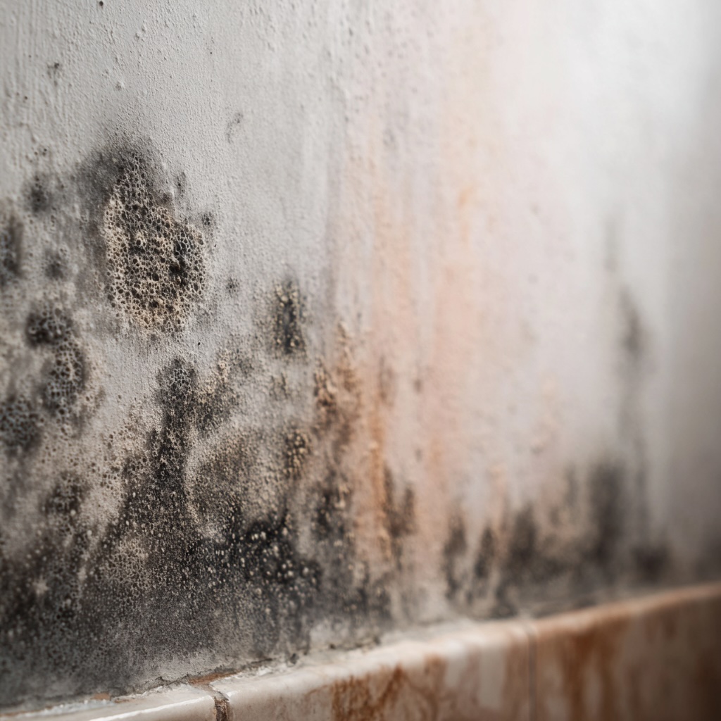 Black mould growth on an internal wall caused by excess moisture and condensation
